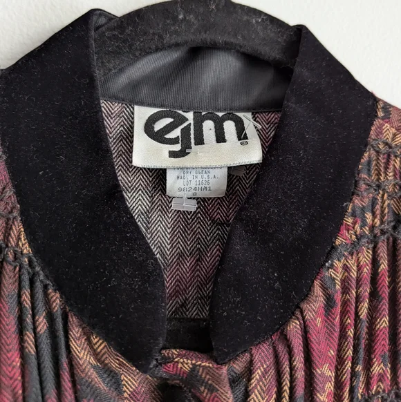 Vintage 80s Victorian Gothic Floral Prairie Dress With Velvet Collar 8 Burgundy - Picture 6 of 8